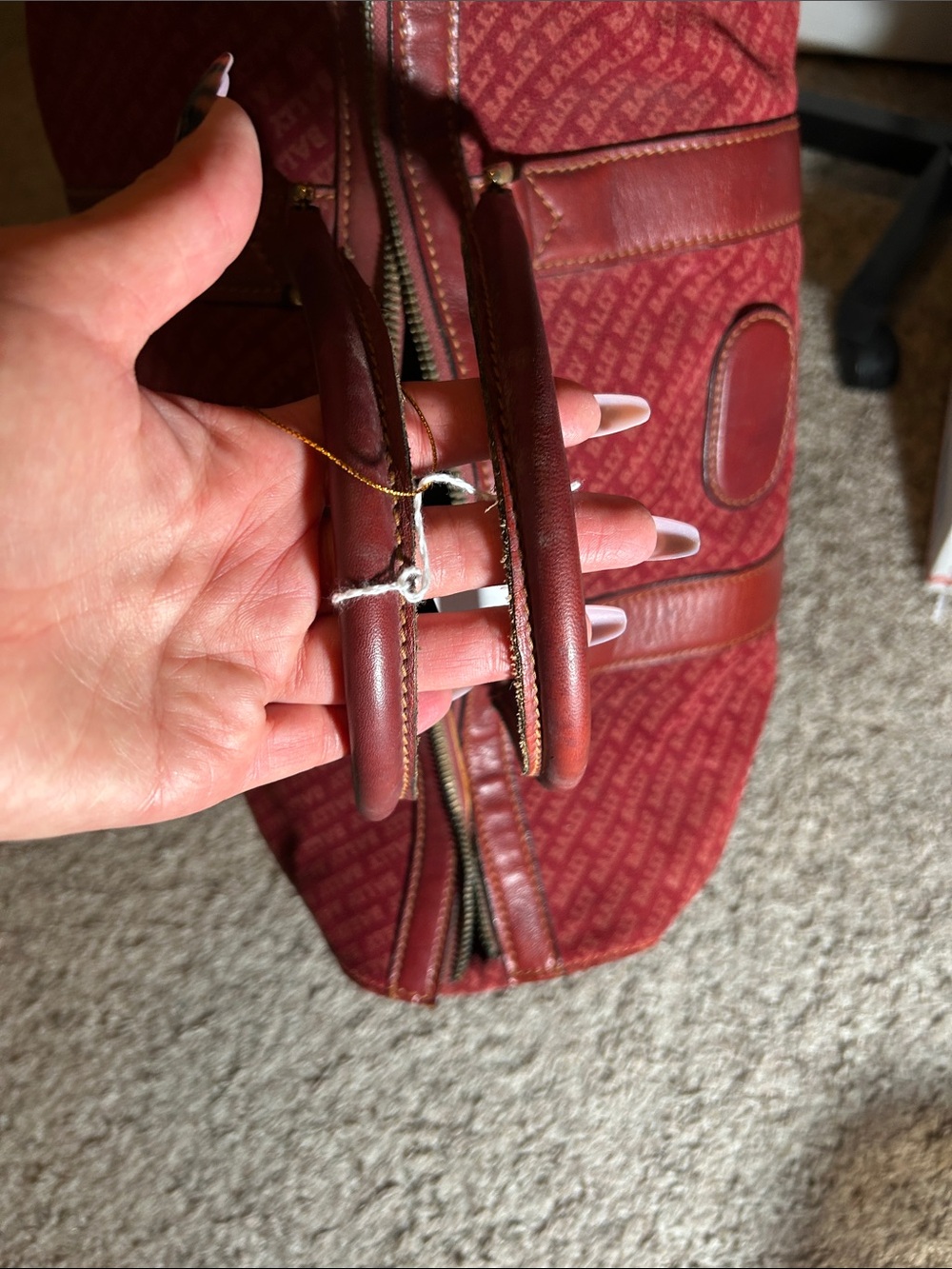 Bally Red Monogram Travel Duffel with Leather Trim - Picture 8 of 11